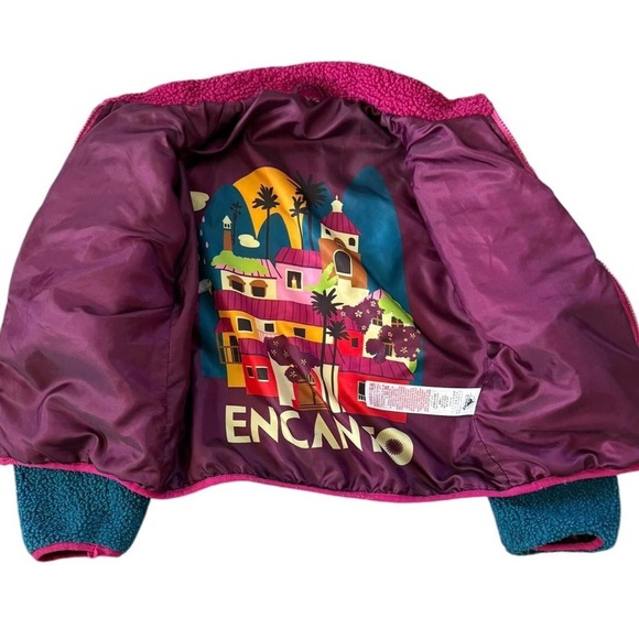 Disney Encanto Pink and Blue Puffer Jacket with Color Blocking and High Collar - Picture 3 of 6